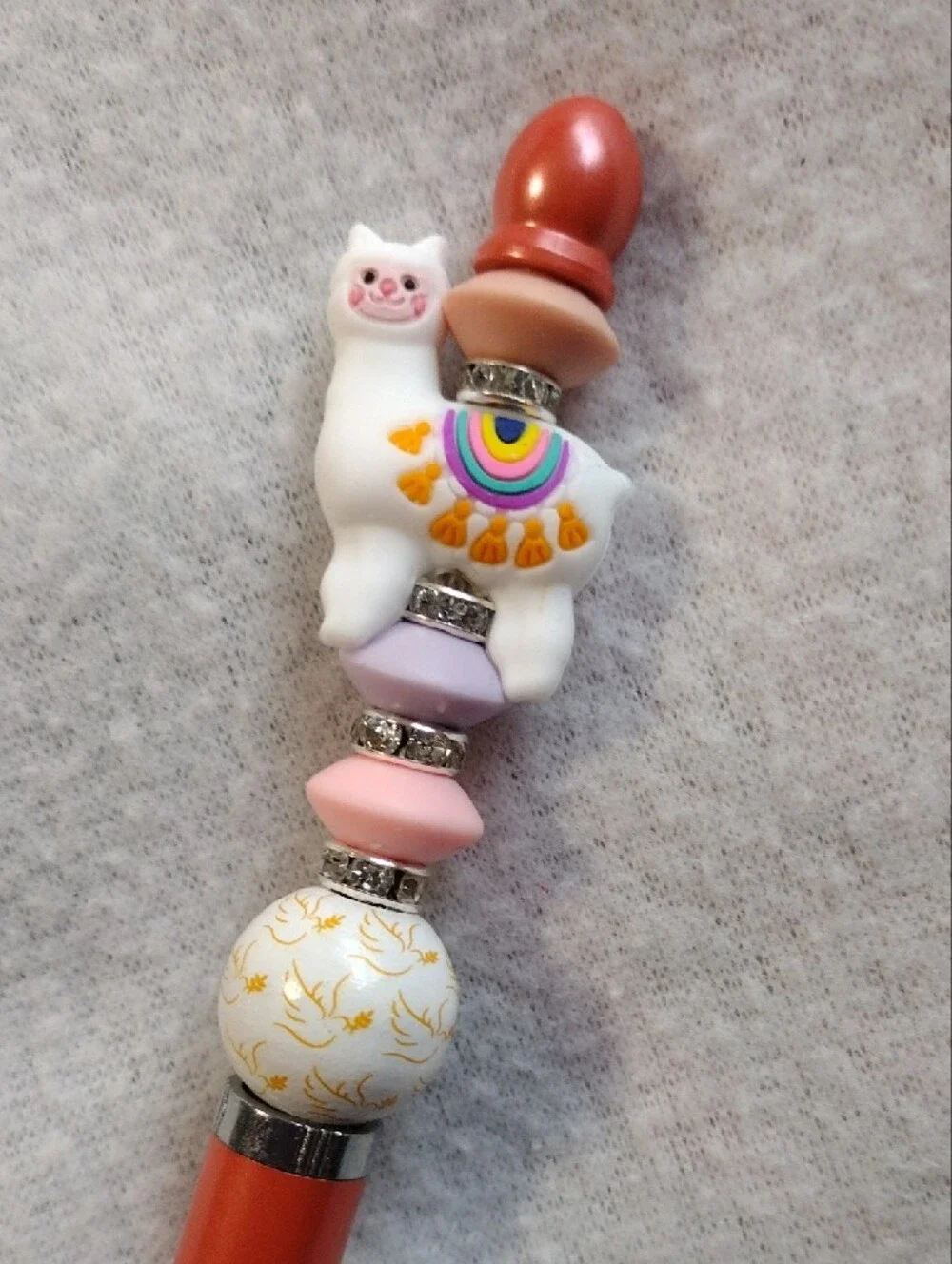 Decorative Orange Touchscreen Stylus Pen with Pink & White Llama Charm